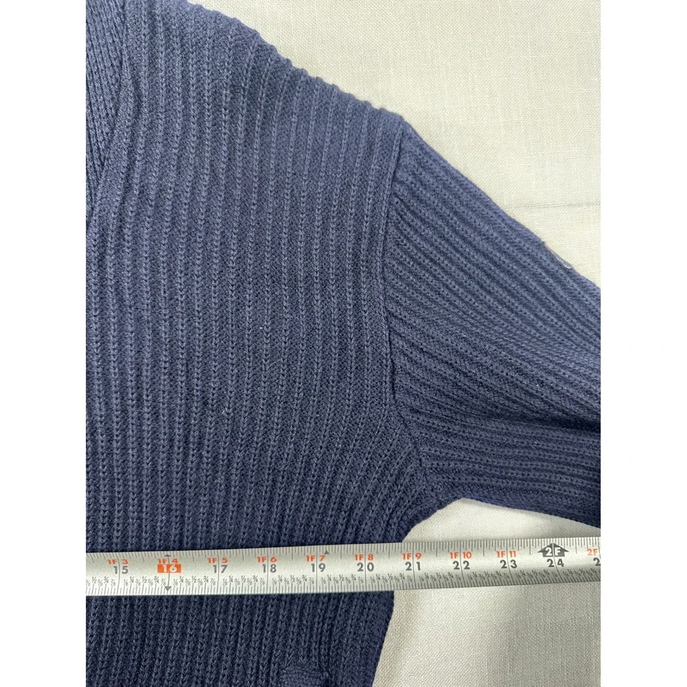 Vintage Elvstrom Italy Navy Blue‎ Wool Shawl Collar Sweater Green Trim medium